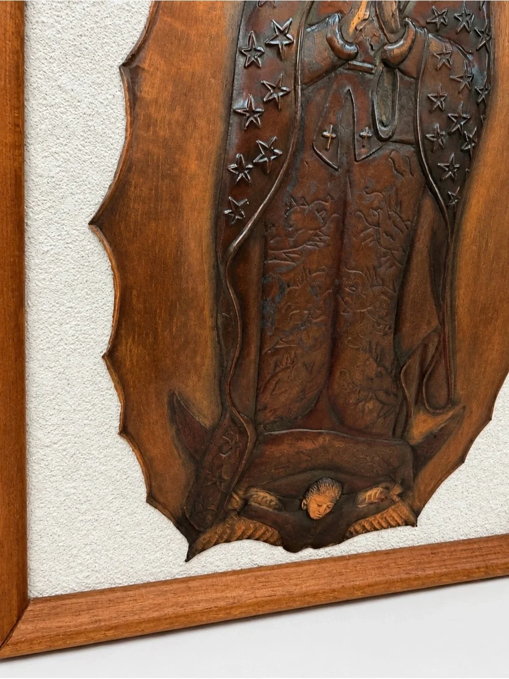 Vtg Mid Century Stanford Guillory Signed Copper Repousse Our Lady Guadalupe Art